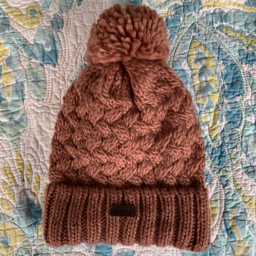 Barbour - Maybole Chunky Knit Beanie Hat with Pom - OS, Old Rose Pink